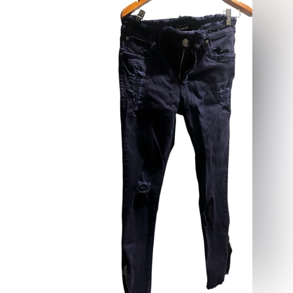 Express Mid Rise Dark Wash Raw Hem Skinny Jeans Sz 8 Women - Picture 2 of 11